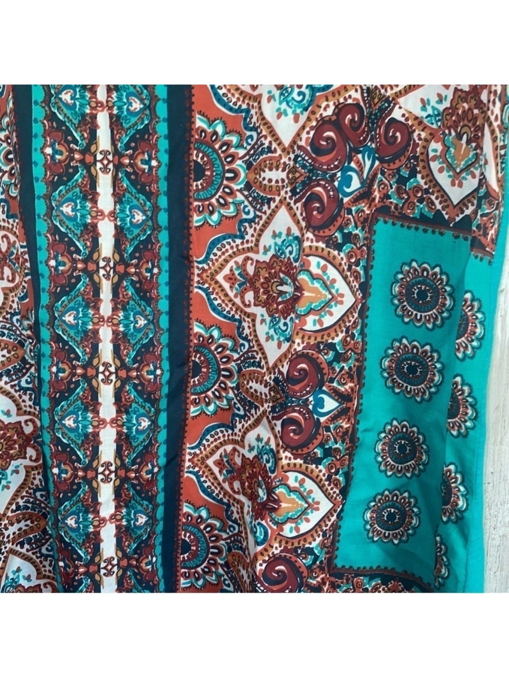 Lucky Brand Teal Boho Mixed Media Paisley Print Top Medium Cotton Viscose - Picture 2 of 6